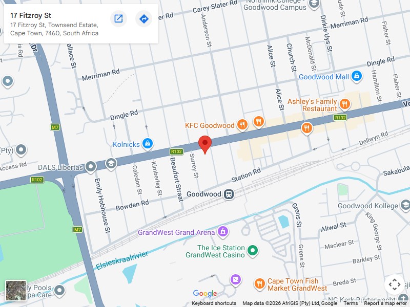 Map showing Fantasia Adult Shop at 17 Fitzroy St, Goodwood, Cape Town, 7460
